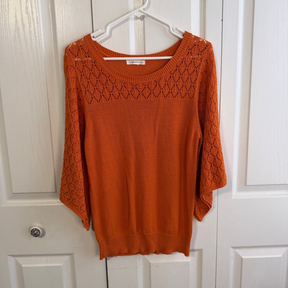 John Paul‎ Richard orange crochet bell sleeve sweater